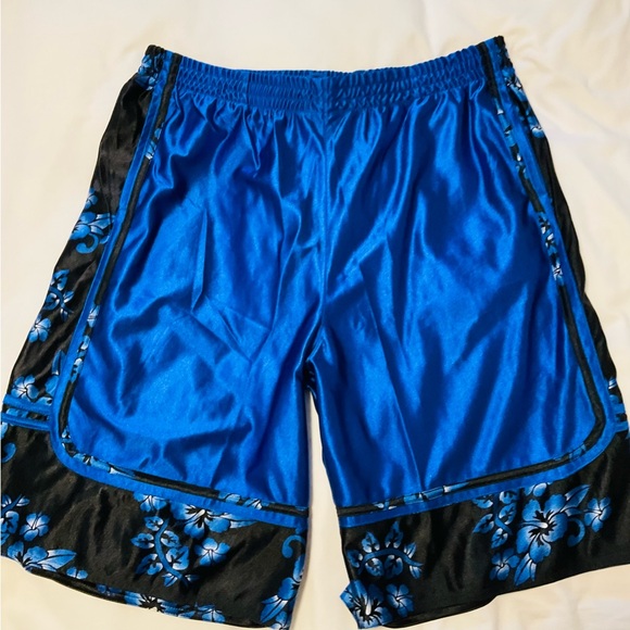 Youngs Lei Shorts Mens Small 2XL Blue Black Hawaiian Floral Y2K Basketball NWOT - Picture 1 of 6